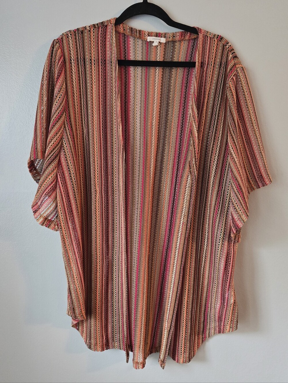 Maurices Knit Kimono Cardigan Orange Pink Striped Open Front Crochet Shrug XL